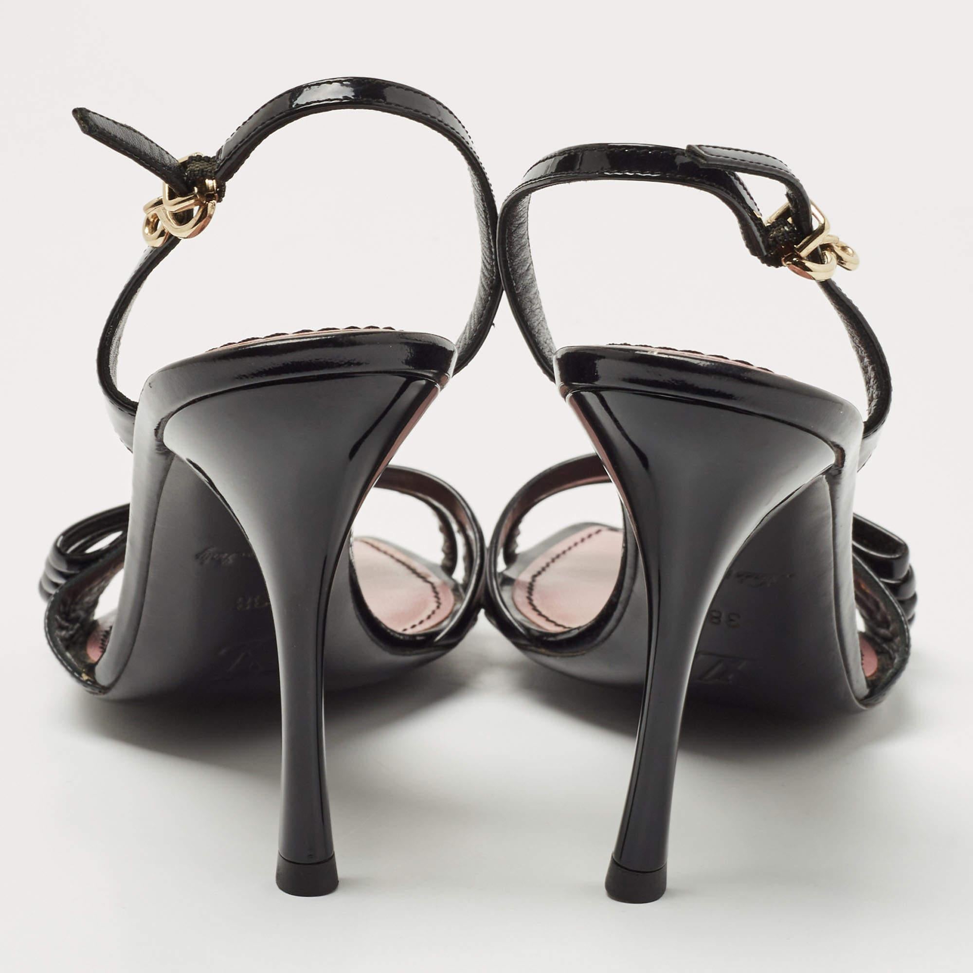 Louis Vuitton Black Patent Leather Sligback Sandals Size 38 In Excellent Condition In Dubai, Al Qouz 2