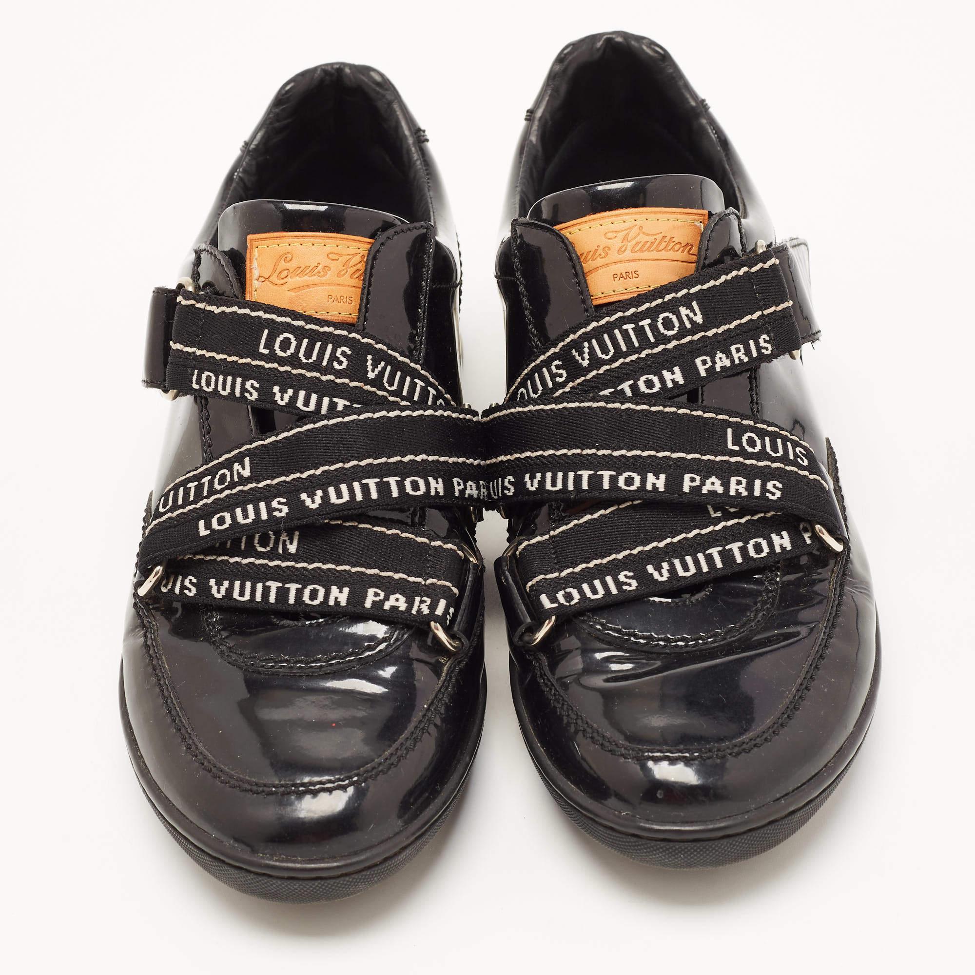 Women's Louis Vuitton Black Patent Leather Sneakers Size 36 For Sale