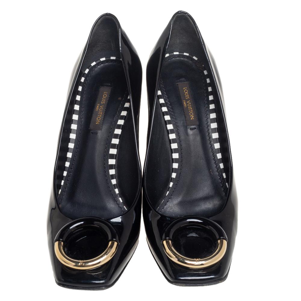 Louis Vuitton Schwarze Lackleder-Pumps mit quadratischer Zehe Größe 37,5 1