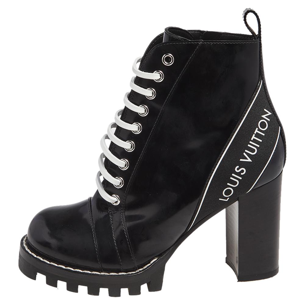 The Star Trail boots from Louis Vuitton are a familiar sight. They are characterized by chunky heels, platforms, and laces along the vamps. This pair, crafted from patent leather, will have you wanting to experiment with the clothes in your