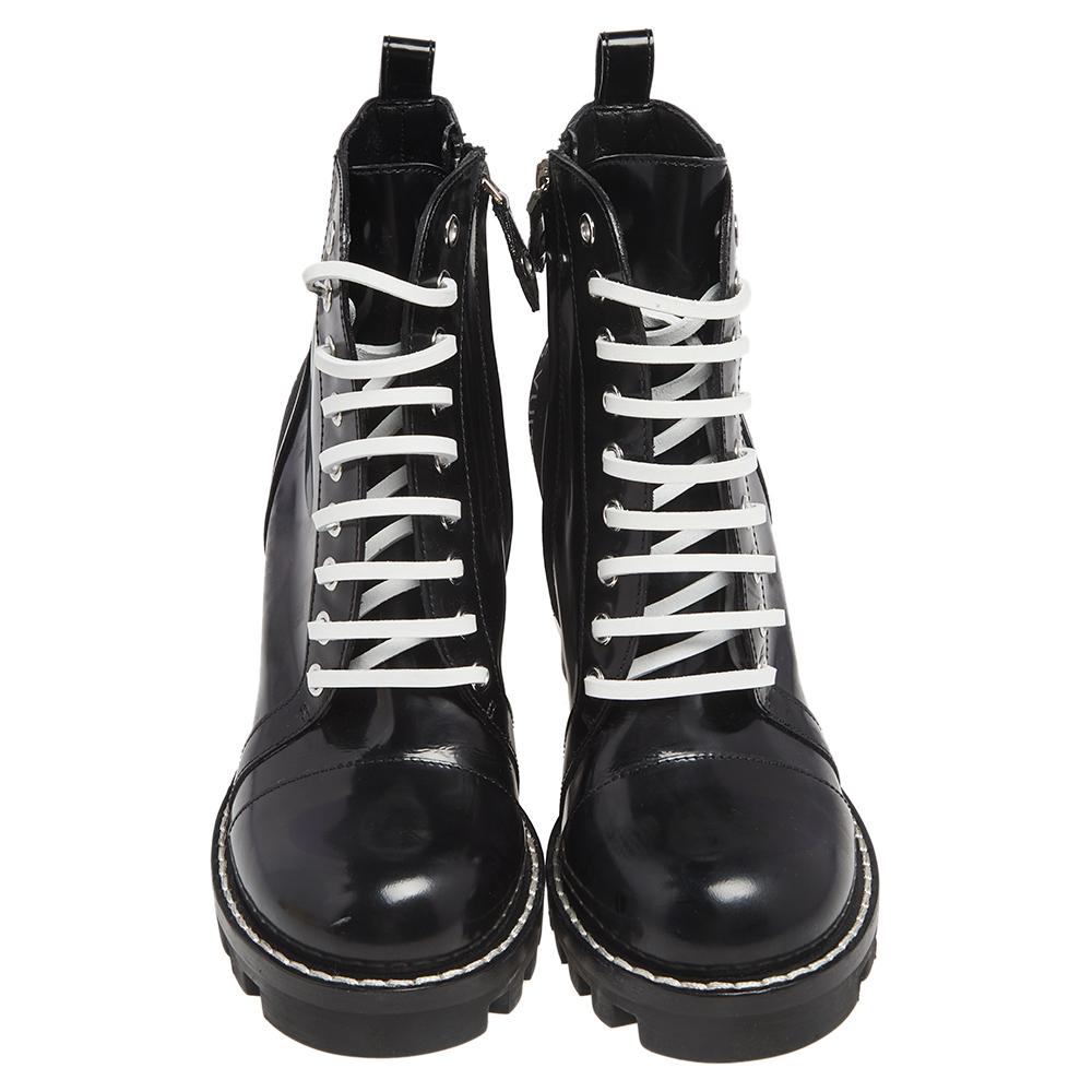 Women's Louis Vuitton Black Patent Leather Star Trail Block Heel Boots Size 36.5