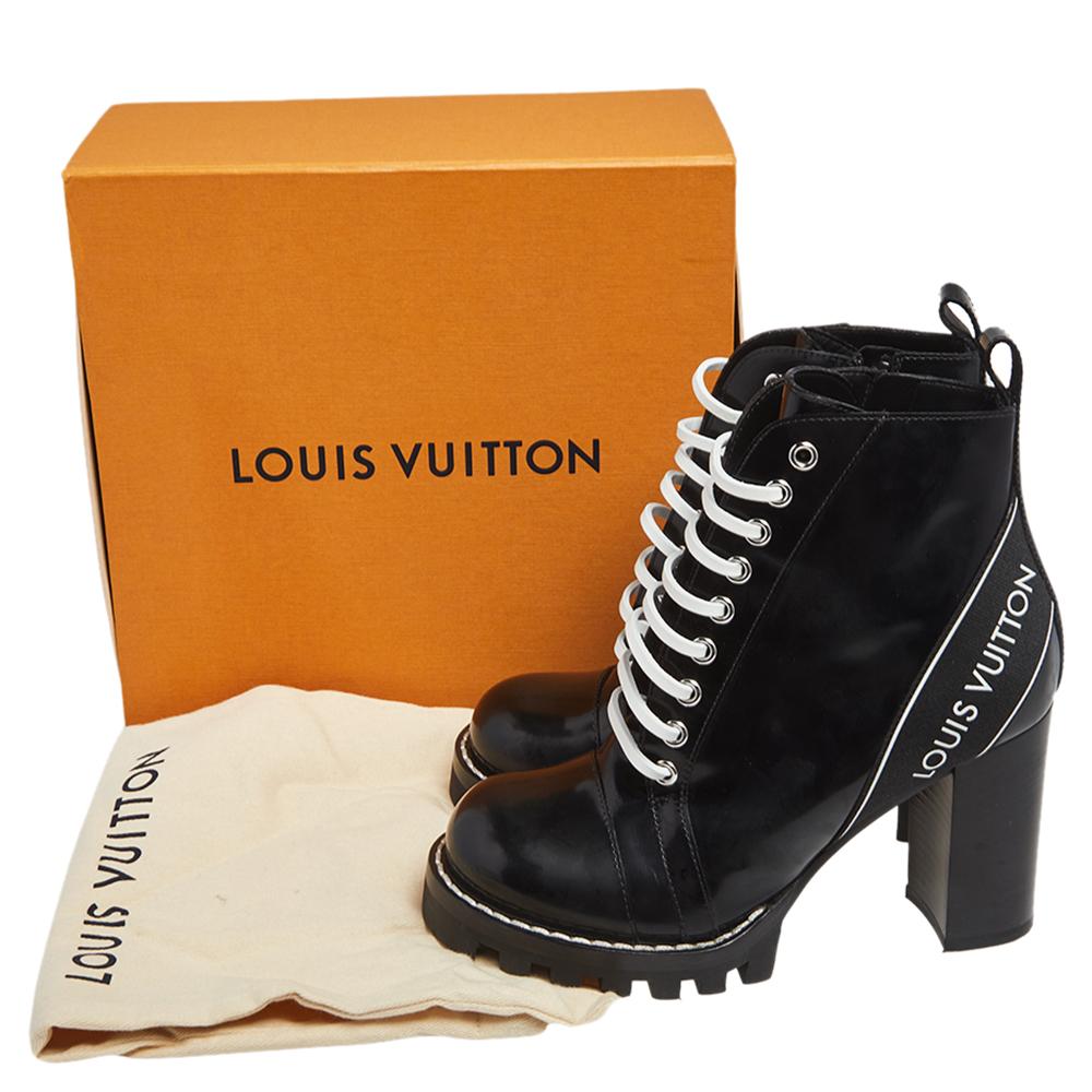 Louis Vuitton Black Patent Leather Star Trail Block Heel Boots Size 36.5 1