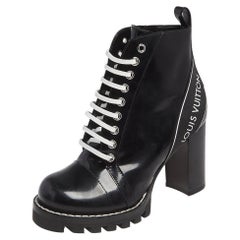 Louis Vuitton Black Patent Leather Star Trail Block Heel Boots Size 36.5