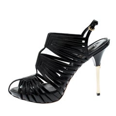 Louis Vuitton Black Patent Leather Strappy Platform Sandals Size 39