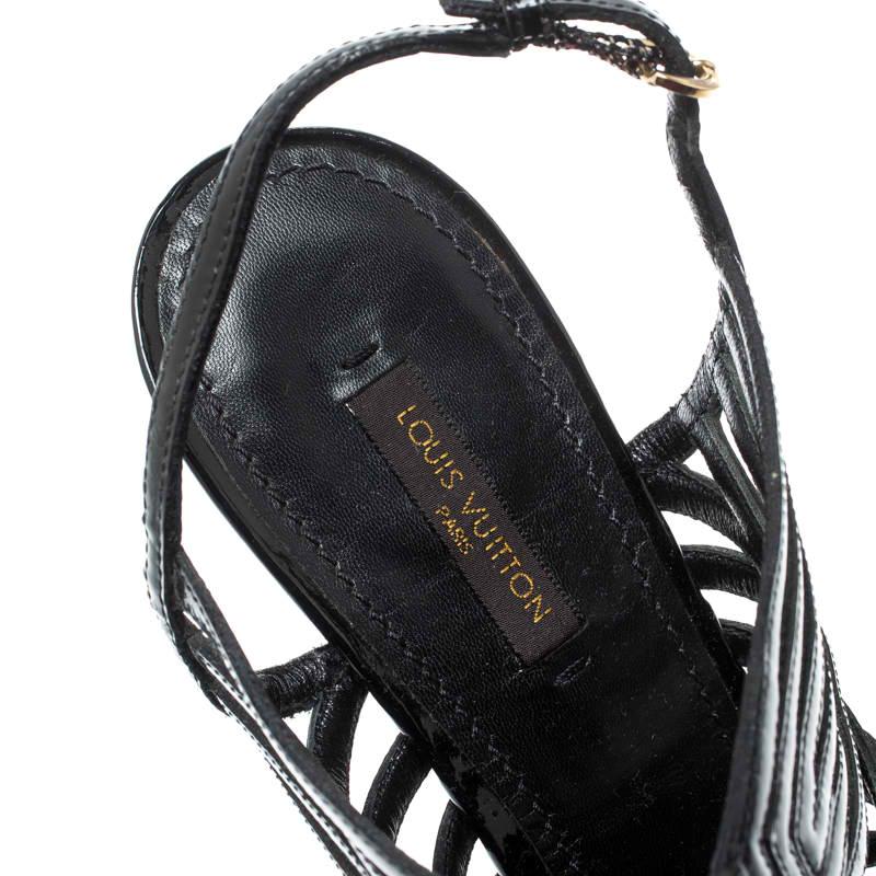 Louis Vuitton Black Patent Leather Strappy Platform Sandals Size 39 1