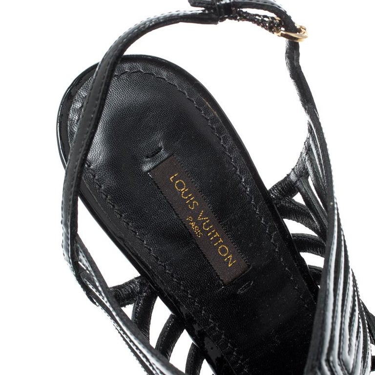 Louis Vuitton Black Patent Leather Strappy Platform Sandals Size