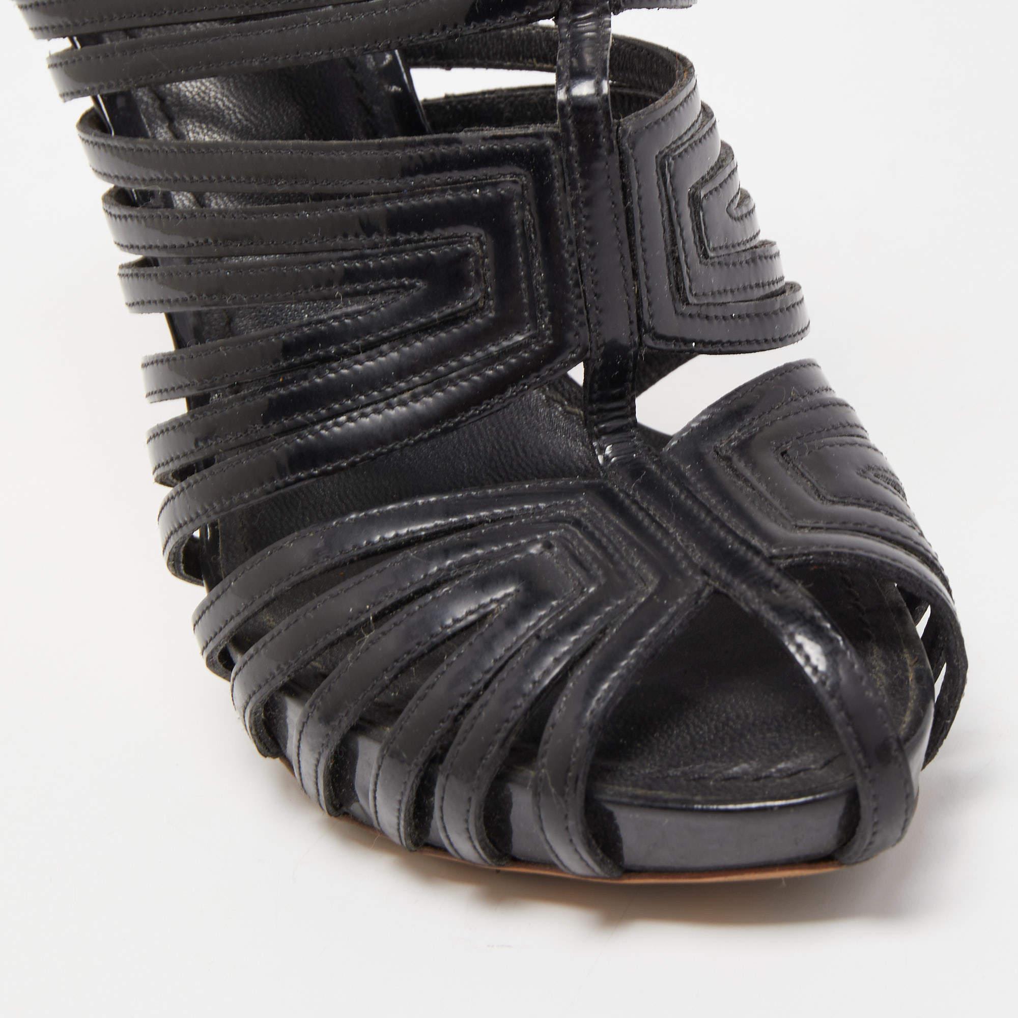 Louis Vuitton Black Patent Leather Strappy Slingback Sandals Size 36.5 For Sale 3