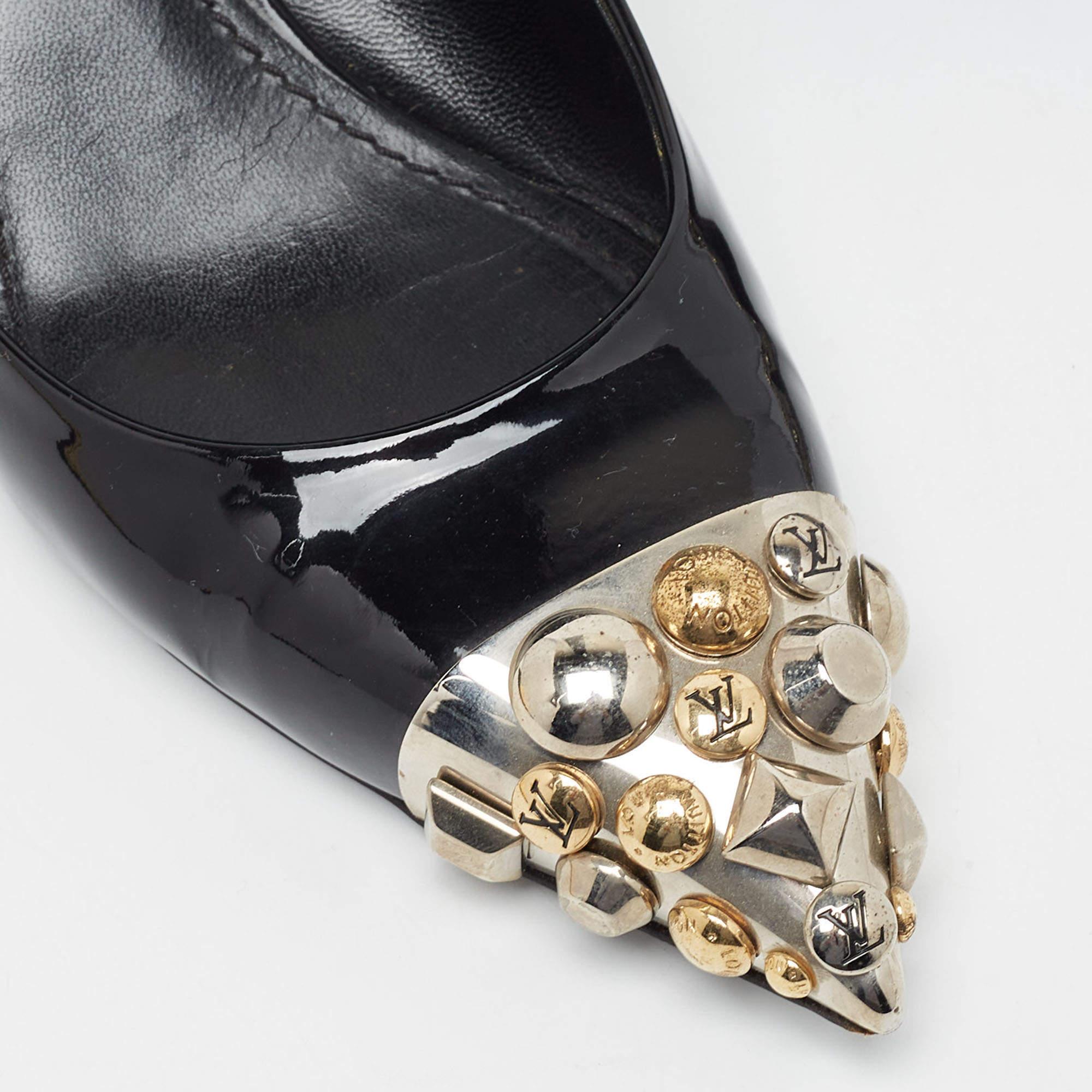 Women's Louis Vuitton Black Patent Leather Studded Bernice Pumps Size 37.5 For Sale