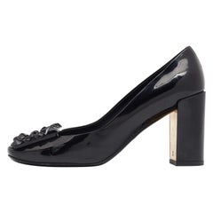 Louis Vuitton Black Patent Leather Studded Graceful Block Heel Pumps Size 36