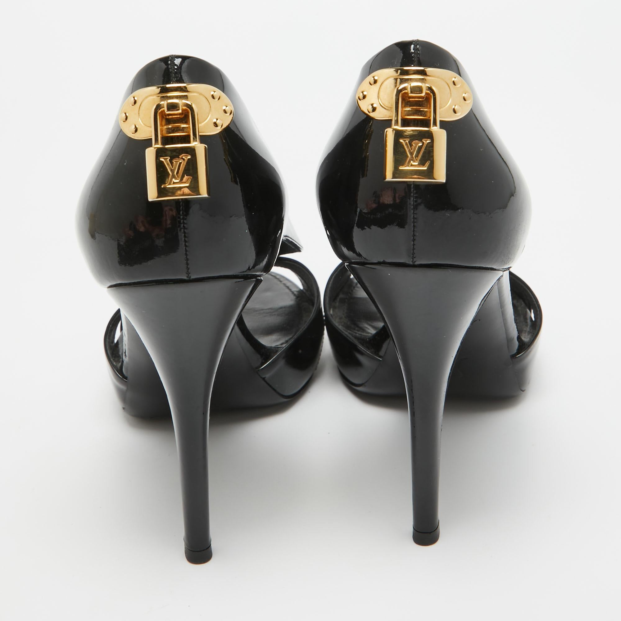 Louis Vuitton Black Patent Lock It Cutout Peep Toe Pumps Size 39 1