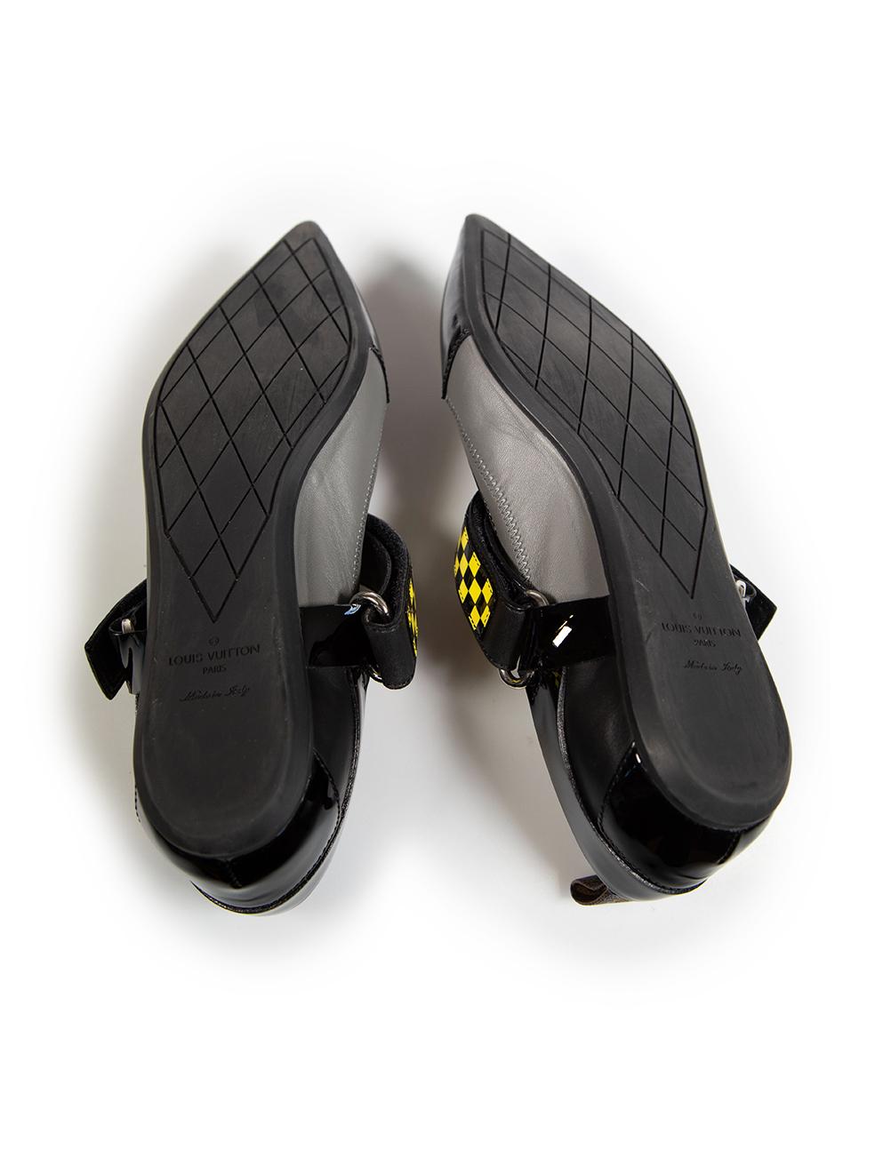 Women's Louis Vuitton Black Patent Logo Print Strap Flats Size IT 38