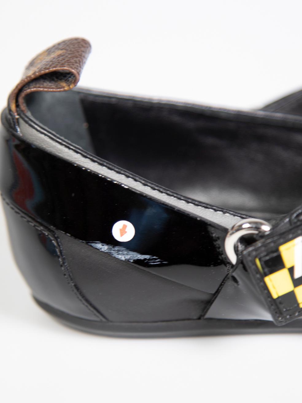 Louis Vuitton Black Patent Logo Print Strap Flats Size IT 38 3