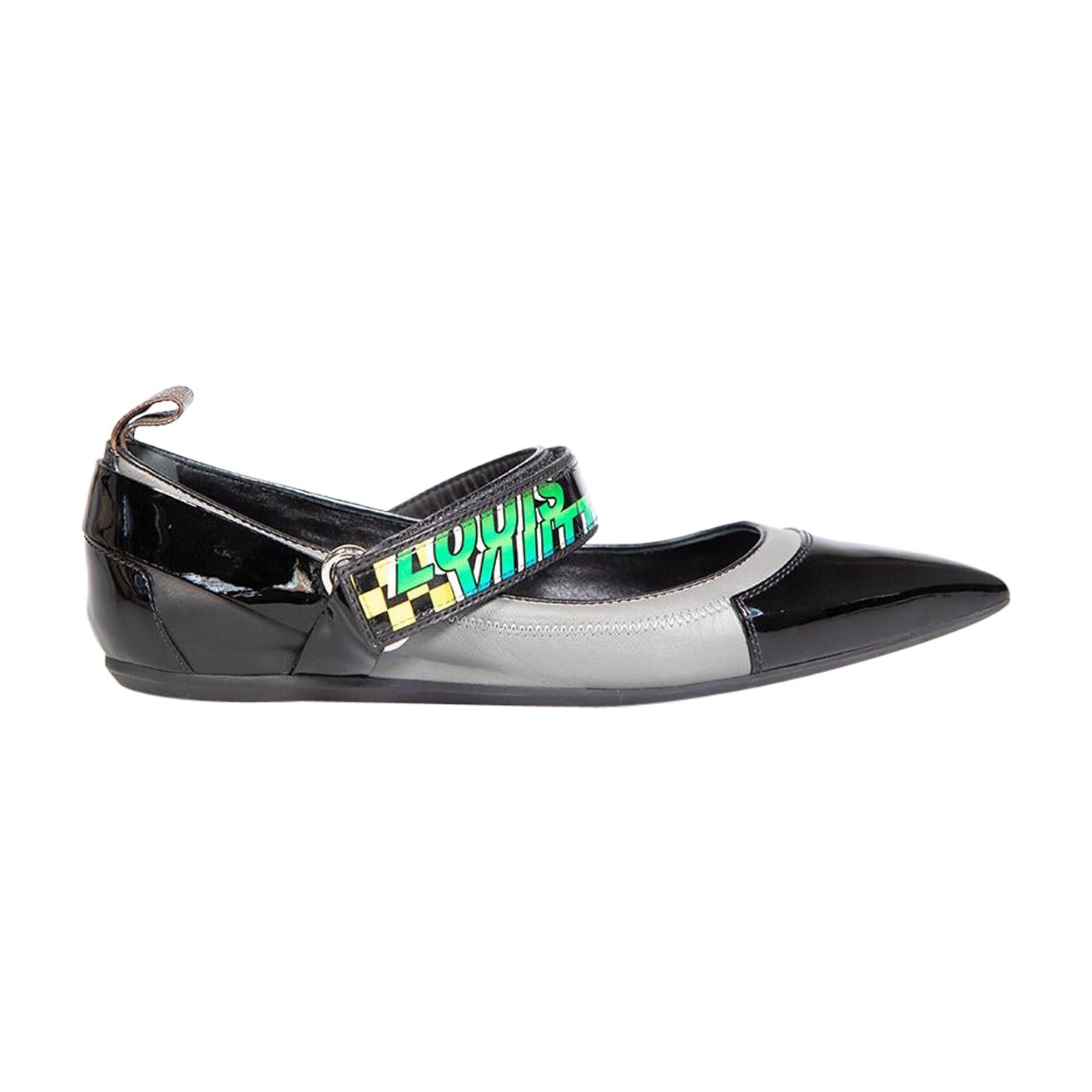 Louis Vuitton Black Patent Logo Print Strap Flats Size IT 38