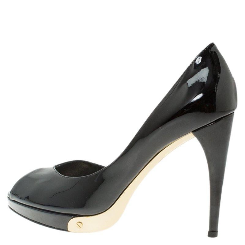 Women's Louis Vuitton Black Patent Peep Toe D'Orsay Pumps Size 36.5