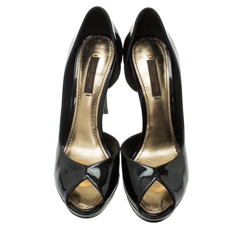 Women's Louis Vuitton Black Patent Peep Toe D'Orsay Pumps Size 36.5