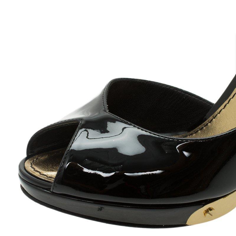 Louis Vuitton Black Patent Peep Toe D'Orsay Pumps Size 36.5 4