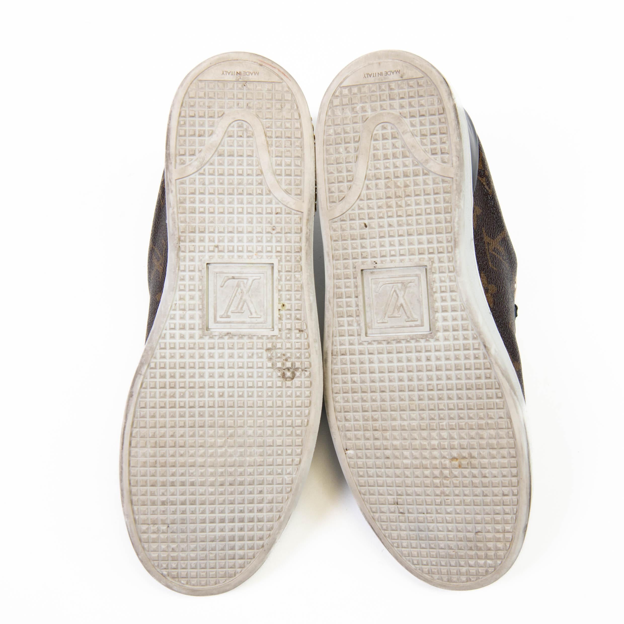 Women's or Men's Louis Vuitton Black Patent Trim Brown Monogram Frontrow Sneakers 39