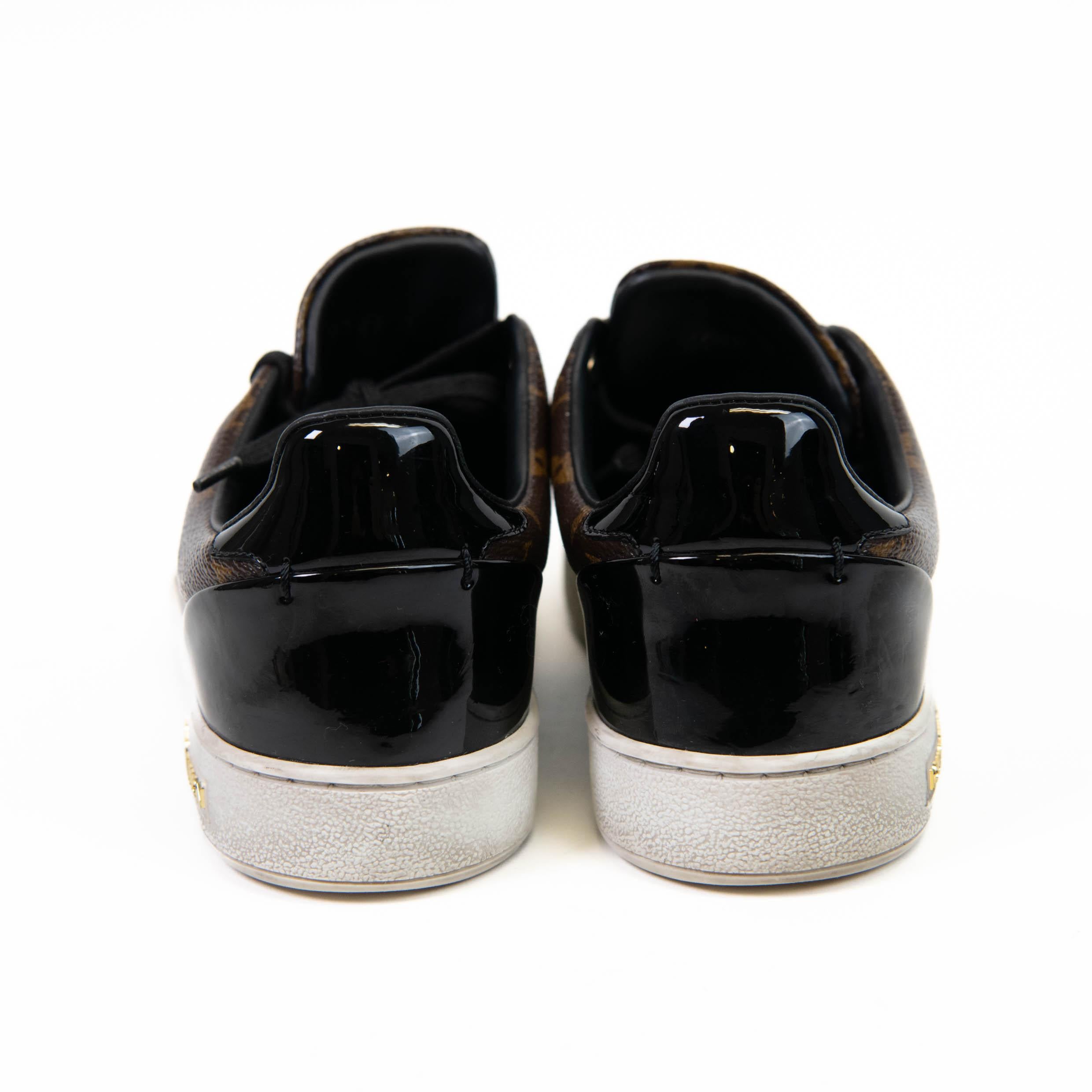 Louis Vuitton Black Patent Trim Brown Monogram Frontrow Sneakers 39 1