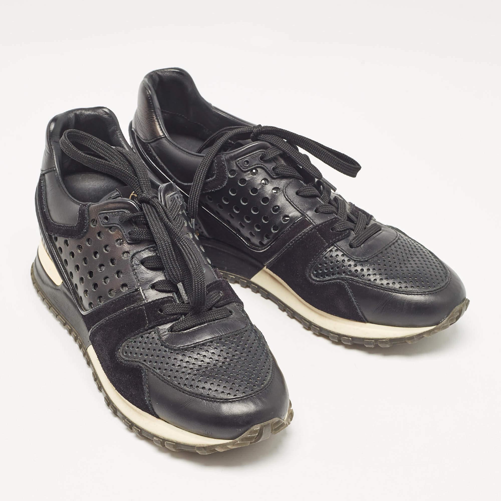 Women's Louis Vuitton Black Perforated Leather and Suede Run Away Sneakers Size 37.5