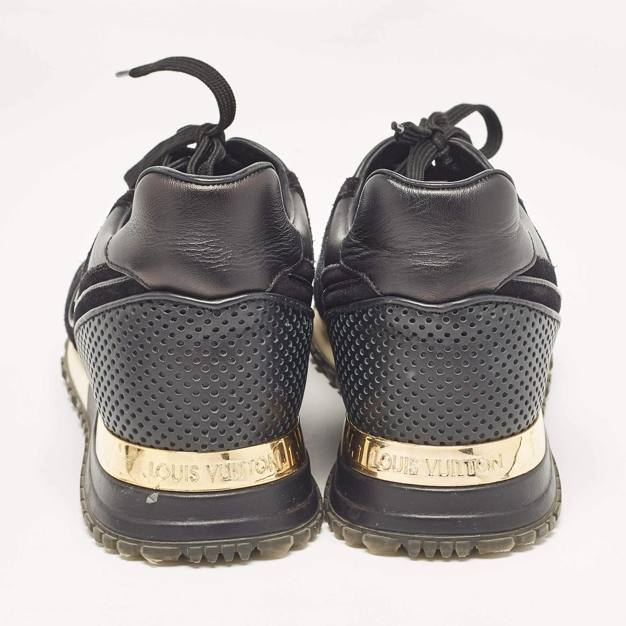 Louis Vuitton Black Perforated Leather and Suede Run Away Sneakers Size 37.5 1