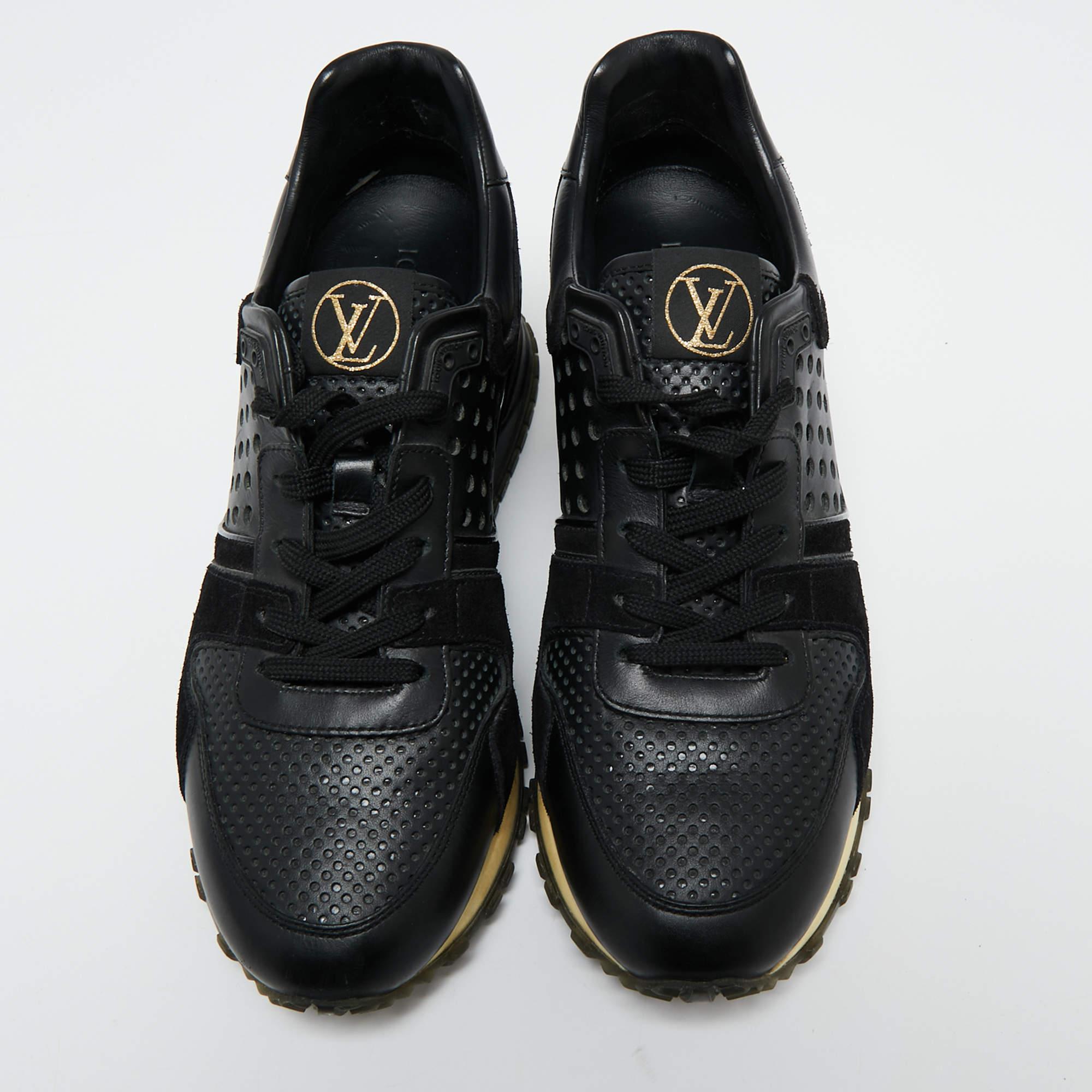 Louis Vuitton Black Perforated Leather and Suede Run Away Sneakers Size 38 1