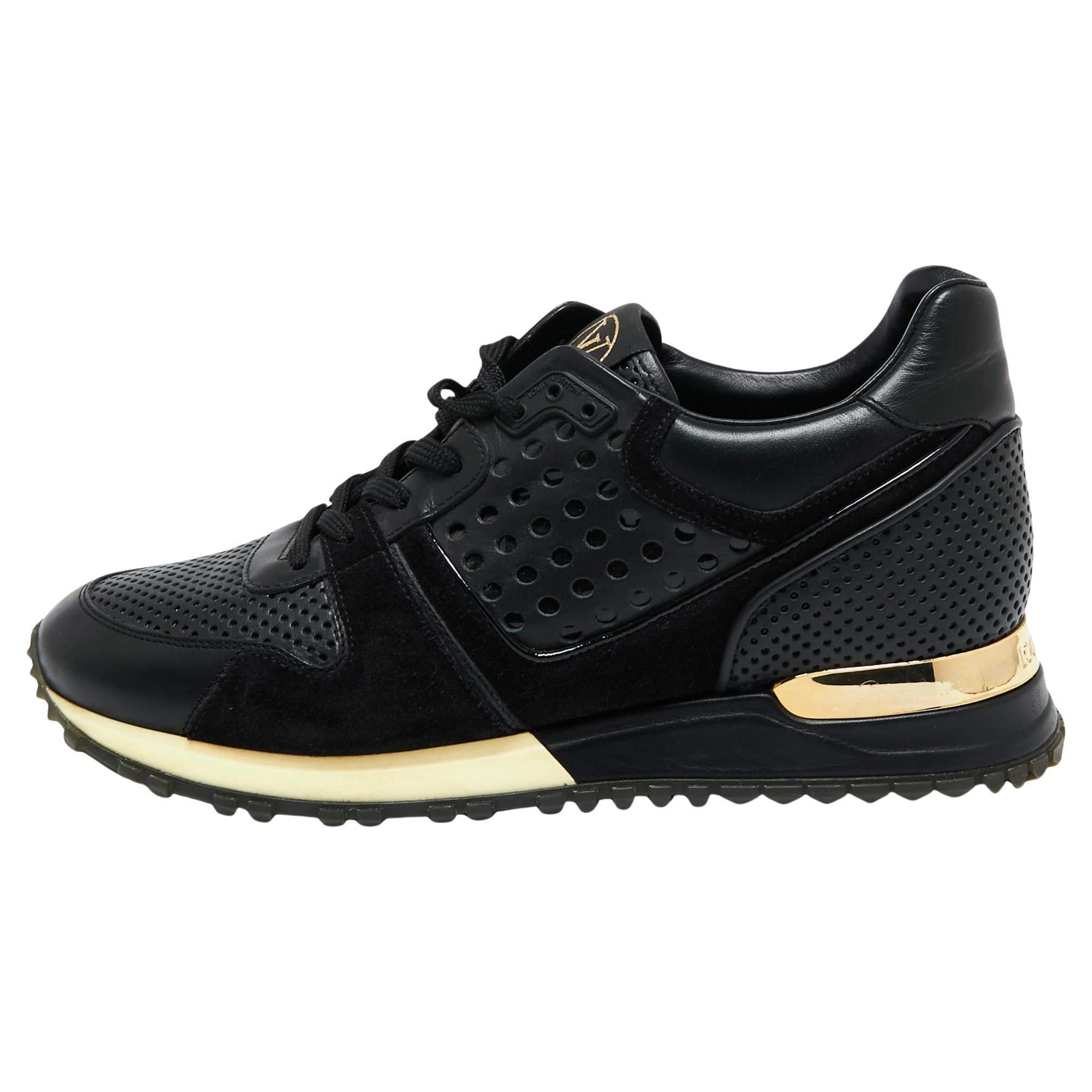 LOUIS VUITTON Nubuck Calfskin Perforated Run Away Sneakers 38 Black 151223