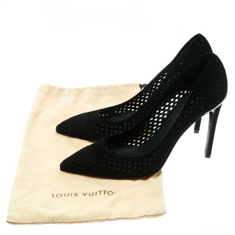 Louis Vuitton Black Perforated Suede Eyeline Pumps Size 37 For Sale at
