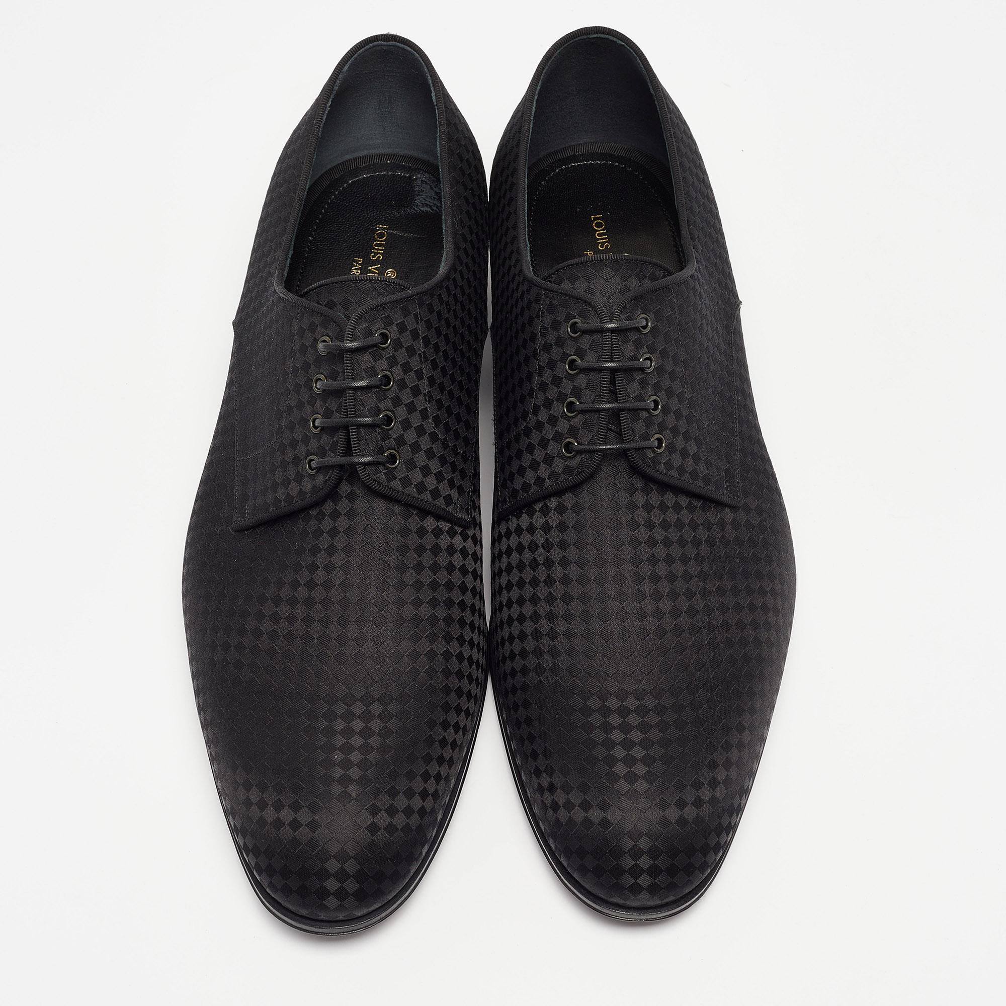 Louis Vuitton Black Petit Damier Fabric Solferino Derby Size 42.5 In Fair Condition In Dubai, Al Qouz 2
