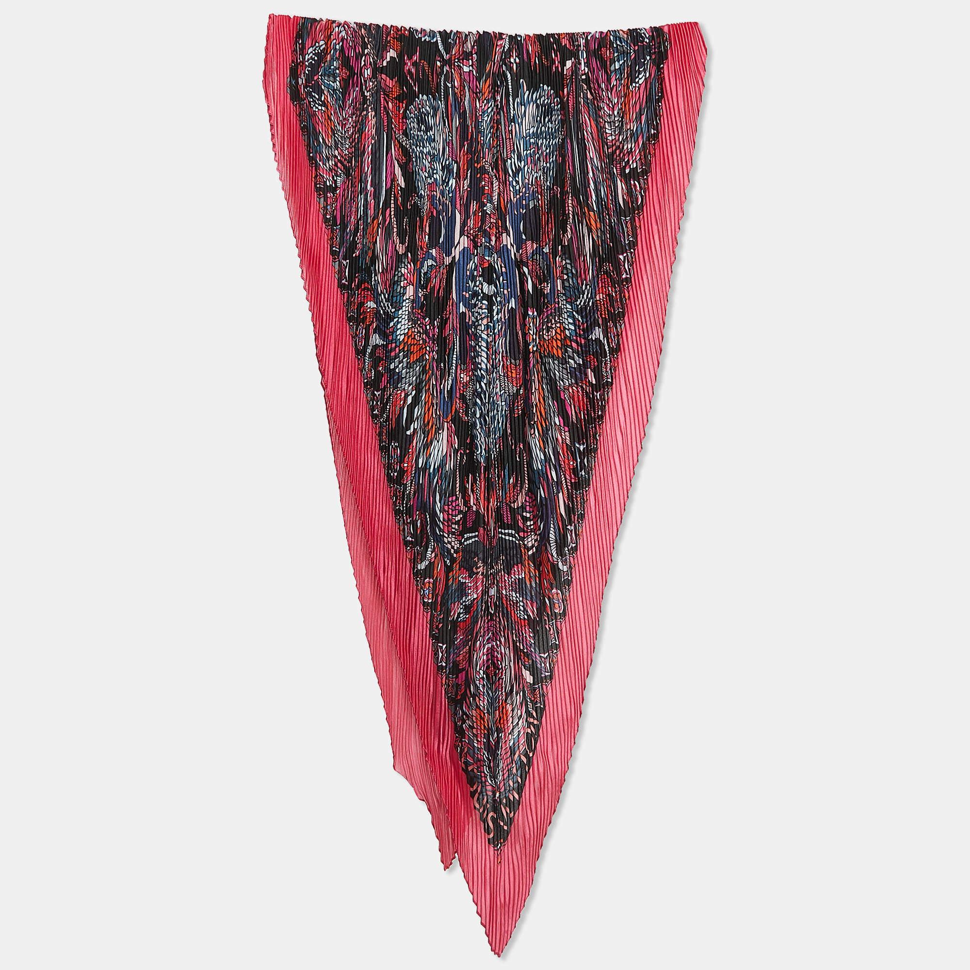 Rose Louis Vuitton - Écharpe plissée en soie noire/rose imprimée d'anges en vente