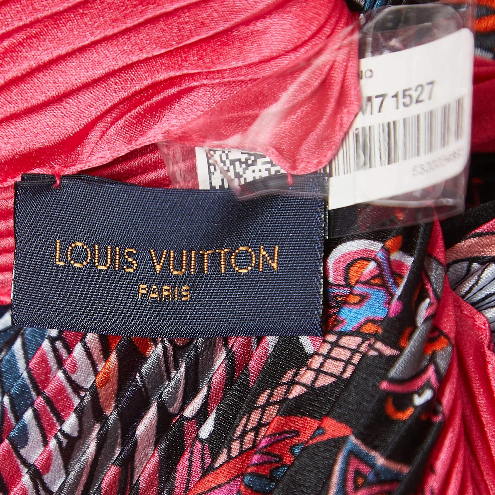 Louis Vuitton - Écharpe plissée en soie noire/rose imprimée d'anges Pour femmes en vente