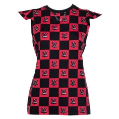 Louis Vuitton Black & Pink Logo Checkered Knit Sleeveless Top M