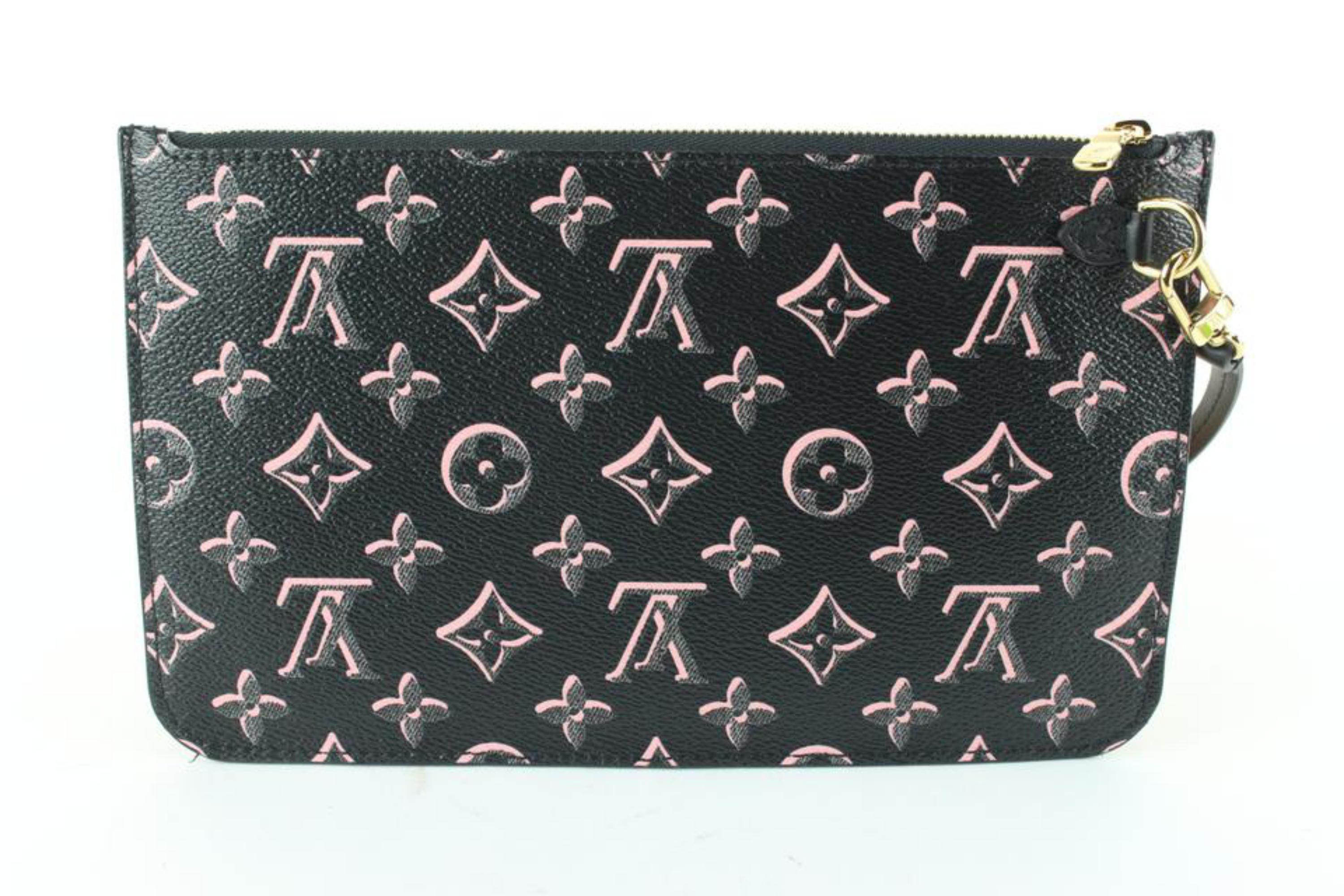 Louis Vuitton Black Pink Monogram Fall for You Neverfull Pochette MM or 62lz718s For Sale 3