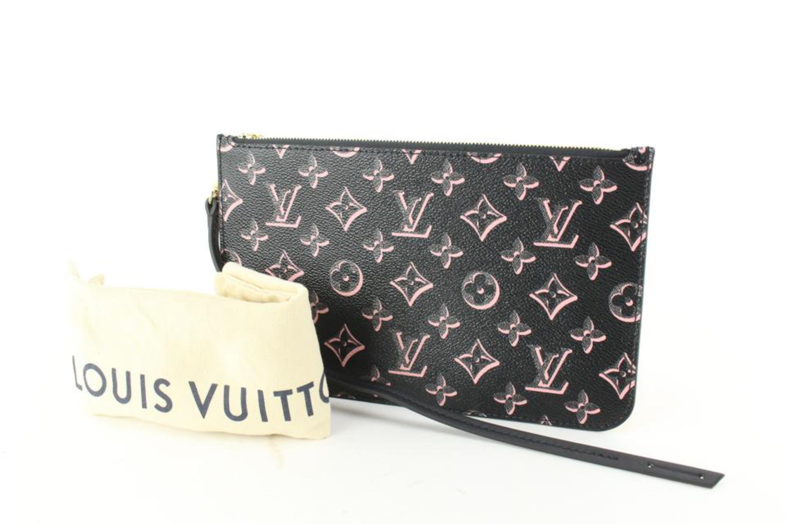 Louis Vuitton Black Pink Monogram Fall for You Neverfull Pochette MM or 62lz718s For Sale 4