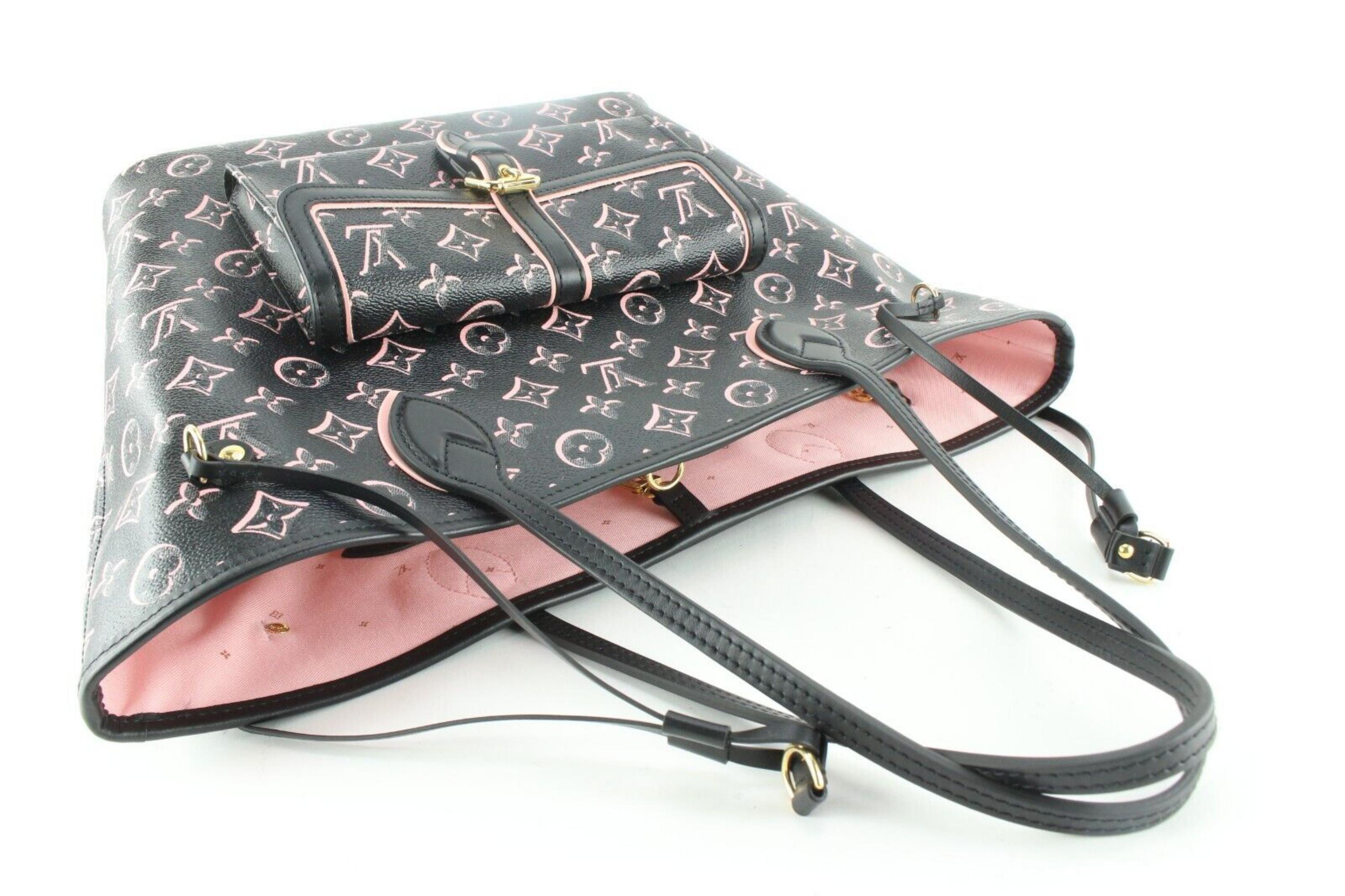 Louis Vuitton Black Pink Monogram Fall for You Neverfulll MM with Pouch 2LU0224 In New Condition In Dix hills, NY