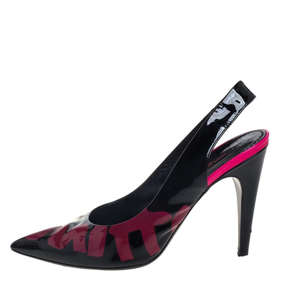 Louis Vuitton Black/Pink Patent Leather Graffiti Slingback Sandals Size 37 1
