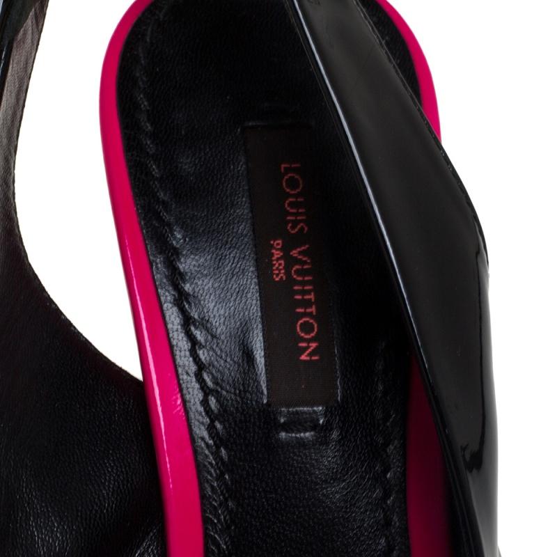 Louis Vuitton Black/Pink Patent Leather Graffiti Slingback Sandals Size 37 3