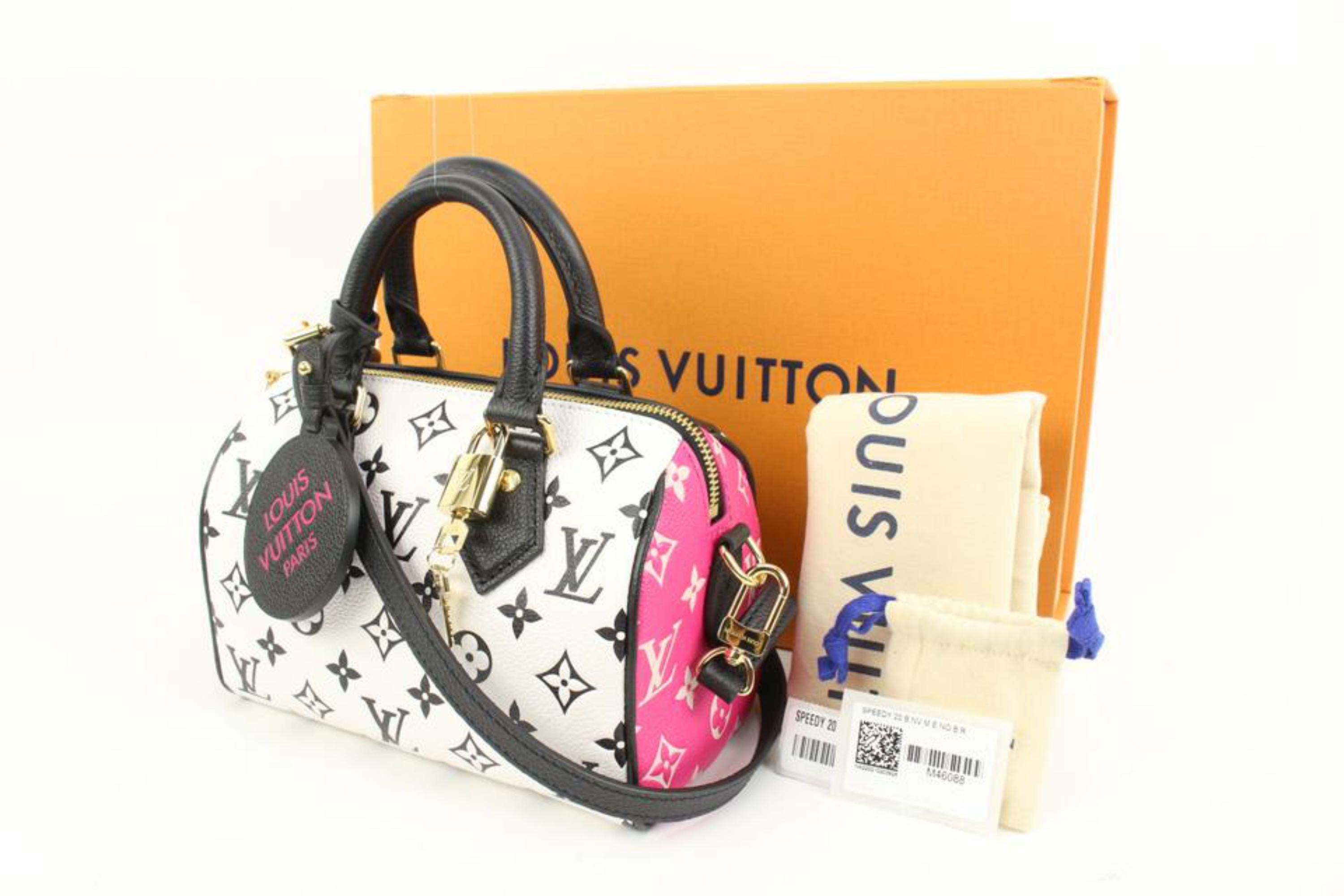 Louis Vuitton Black Pink Wht Leather Monogram Empreinte Speedy 20 Bandouliere In New Condition In Dix hills, NY