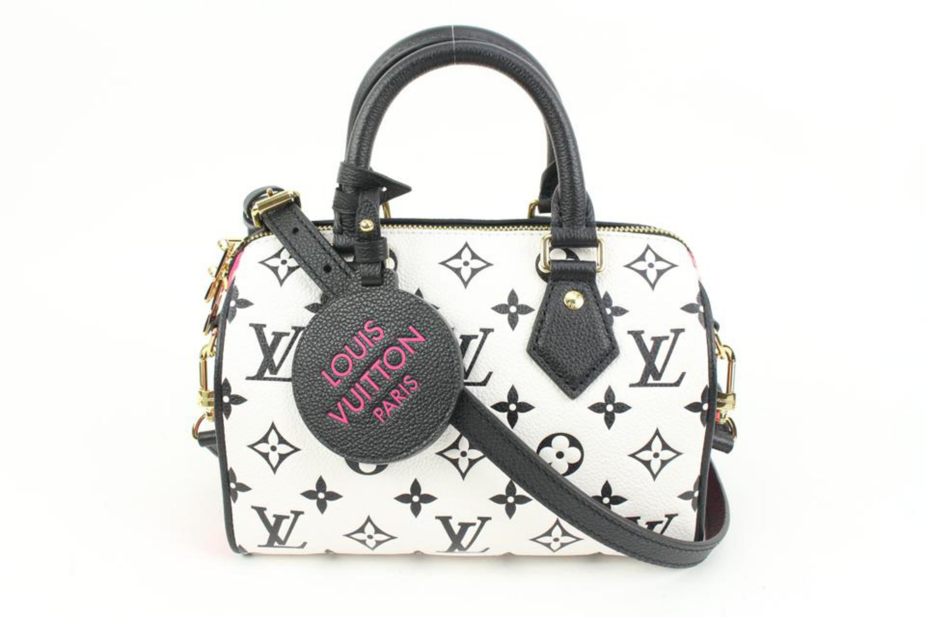 Louis Vuitton Black Pink Wht Leather Monogram Empreinte Speedy 20 Bandouliere 1