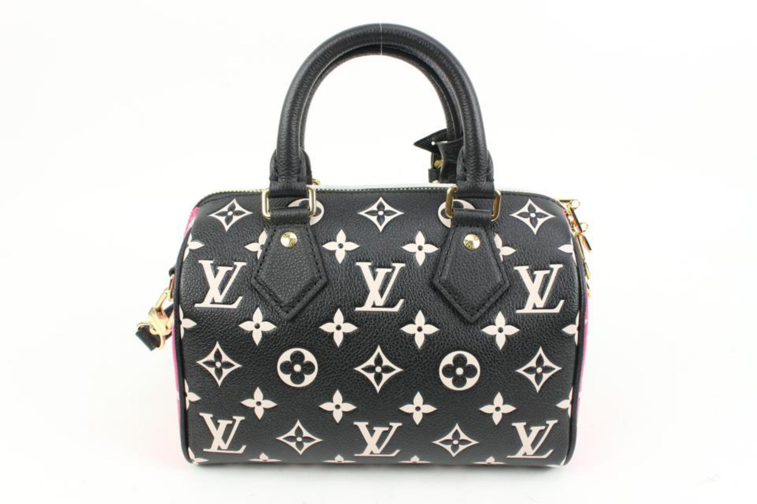 Louis Vuitton Black Pink Wht Leather Monogram Empreinte Speedy 20 Bandouliere 2