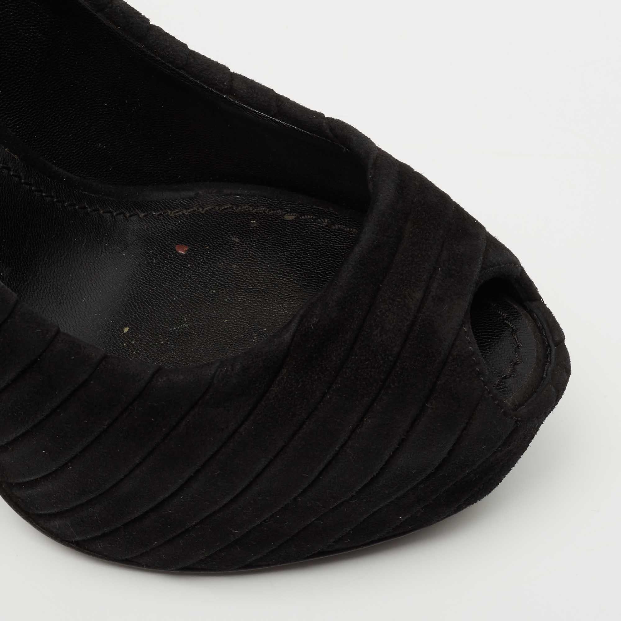 Louis Vuitton Black Pleated Suede Oh Really! Peep Toe Pumps Size 36.5 1
