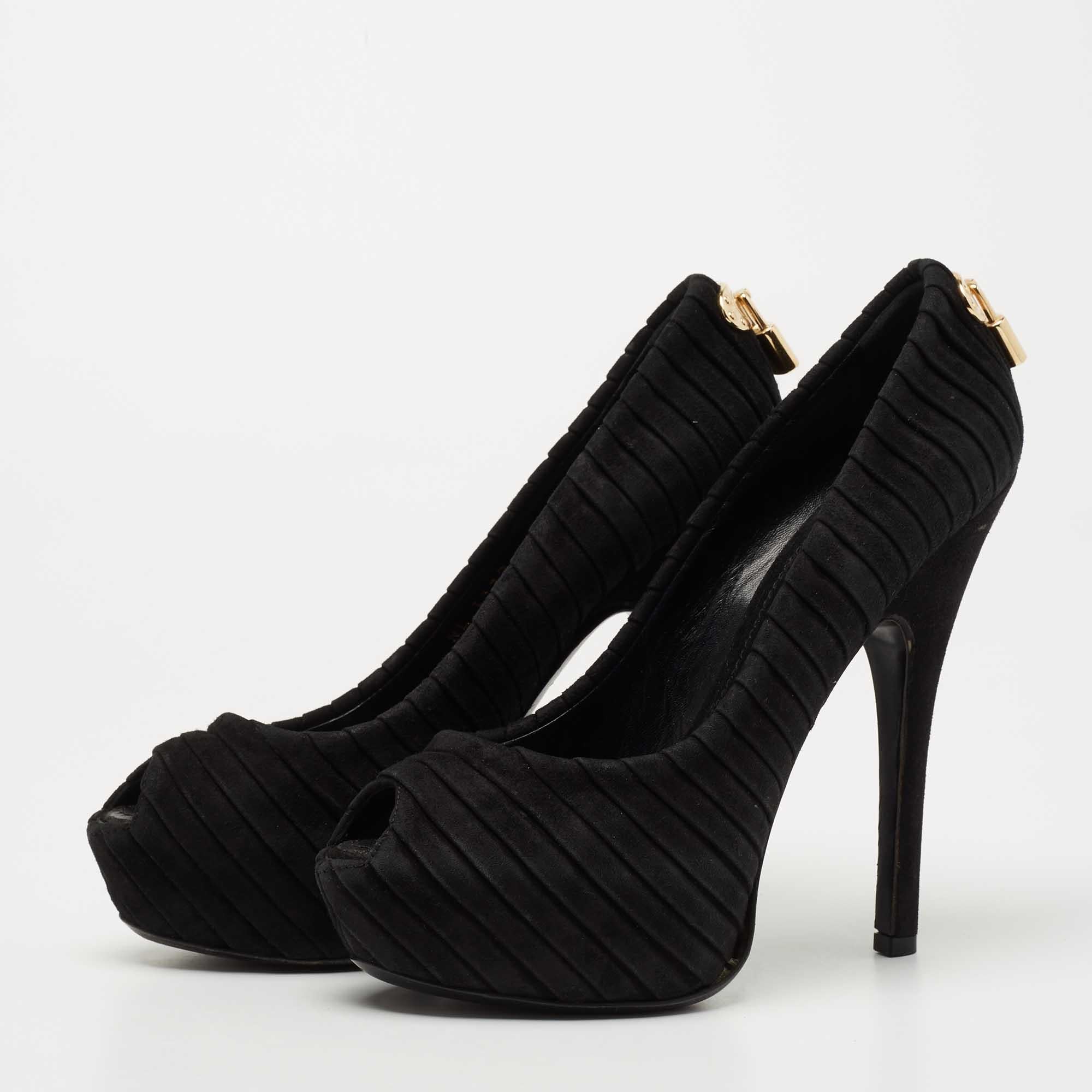 Louis Vuitton Black Pleated Suede Oh Really! Peep Toe Pumps Size 36.5 4