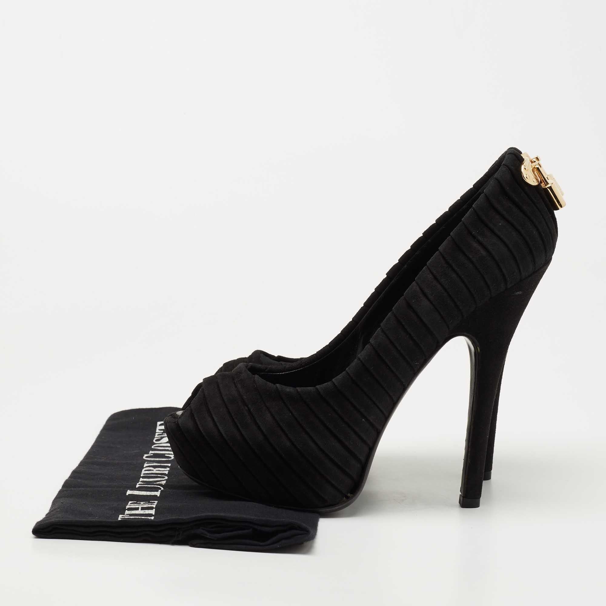 Louis Vuitton Black Pleated Suede Oh Really! Peep Toe Pumps Size 36.5 5