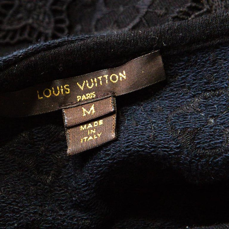 Louis Vuitton Black Quatrefoil Applique Logo Embroidered Short Sleeve Dress M For Sale at 1stDibs