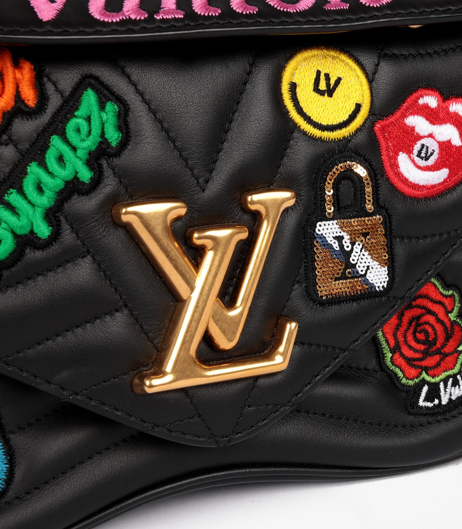 Louis Vuitton Black Quilted Calfskin Leather Patches New Wave Chain MM For Sale 4