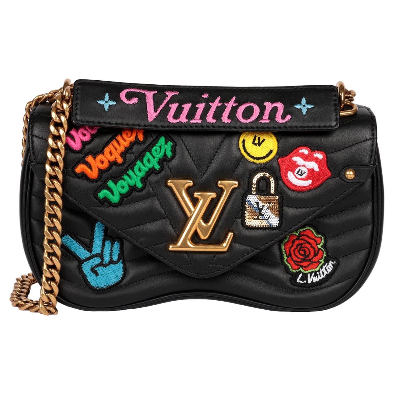 Louis Vuitton Black Quilted Calfskin Leather Patches New Wave Chain MM For Sale