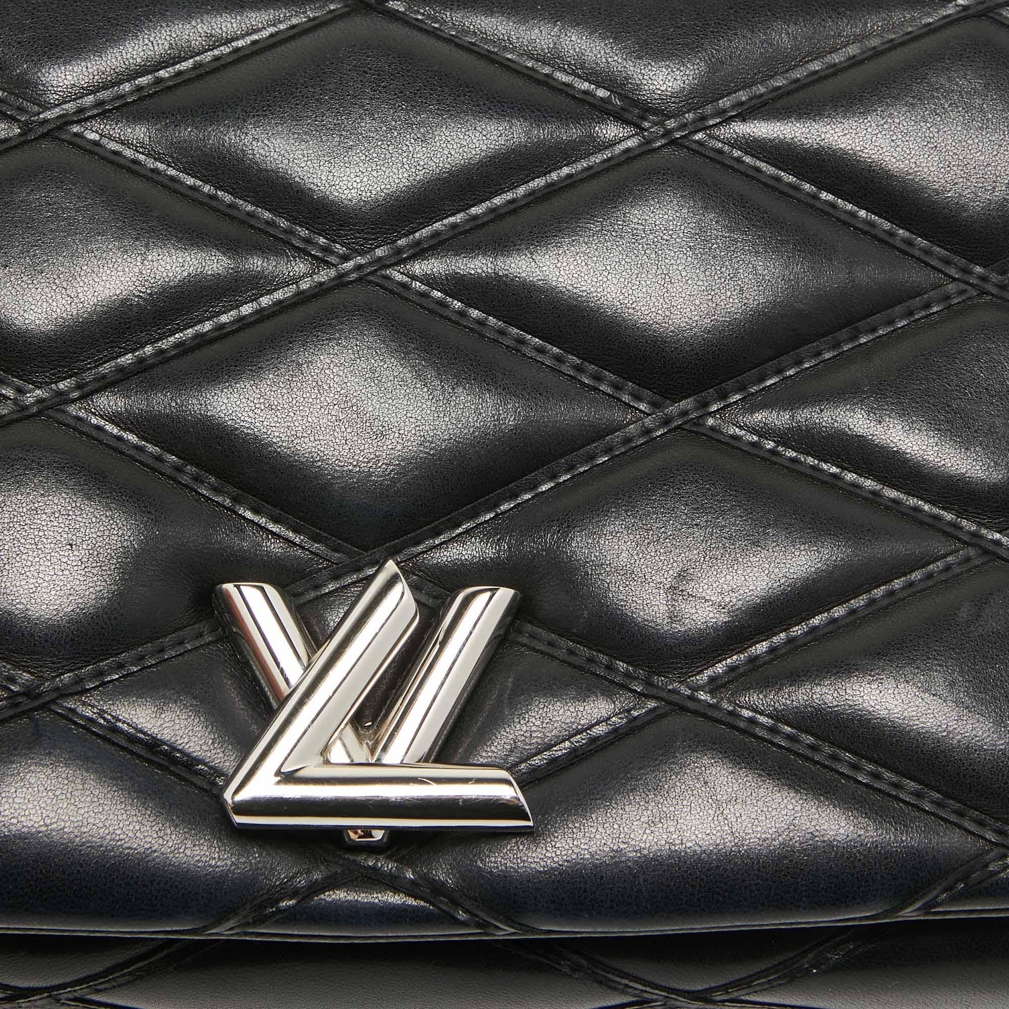 Louis Vuitton Schwarzes gestepptes Leder GO-14 Malletage MM Tasche im Angebot 13