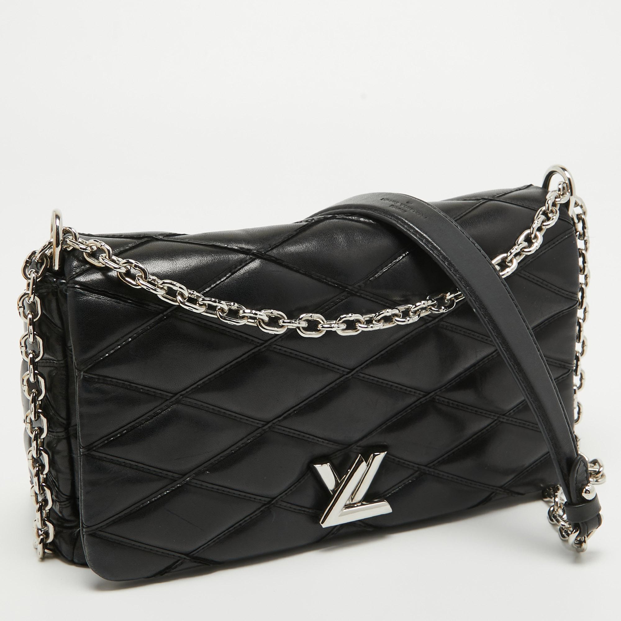 Women's Louis Vuitton Black Quilted Leather GO-14 Malletage MM Bag For Sale