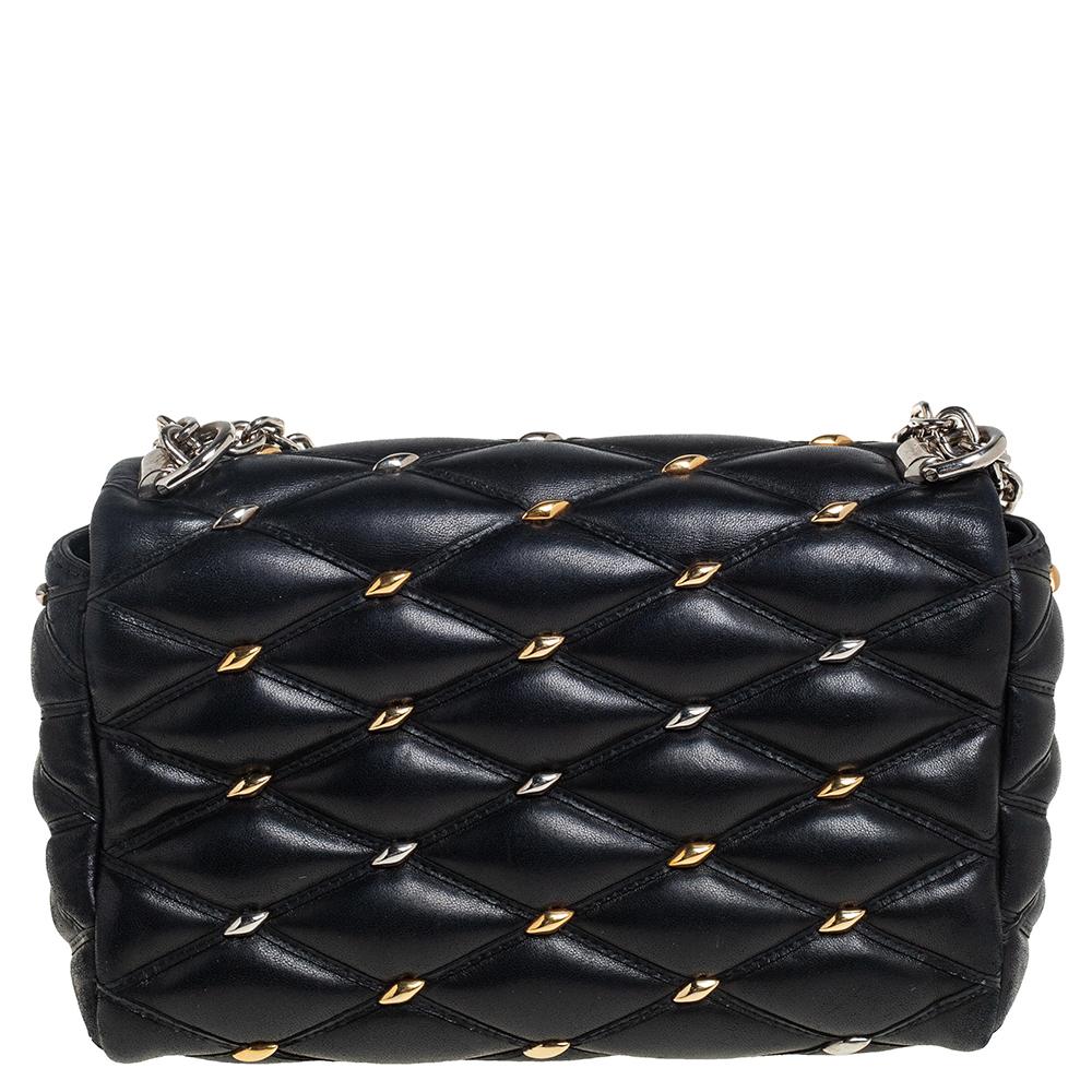 Louis Vuitton Schwarz Gestepptes Nietenleder GO-14 Malletage PM Tasche Damen