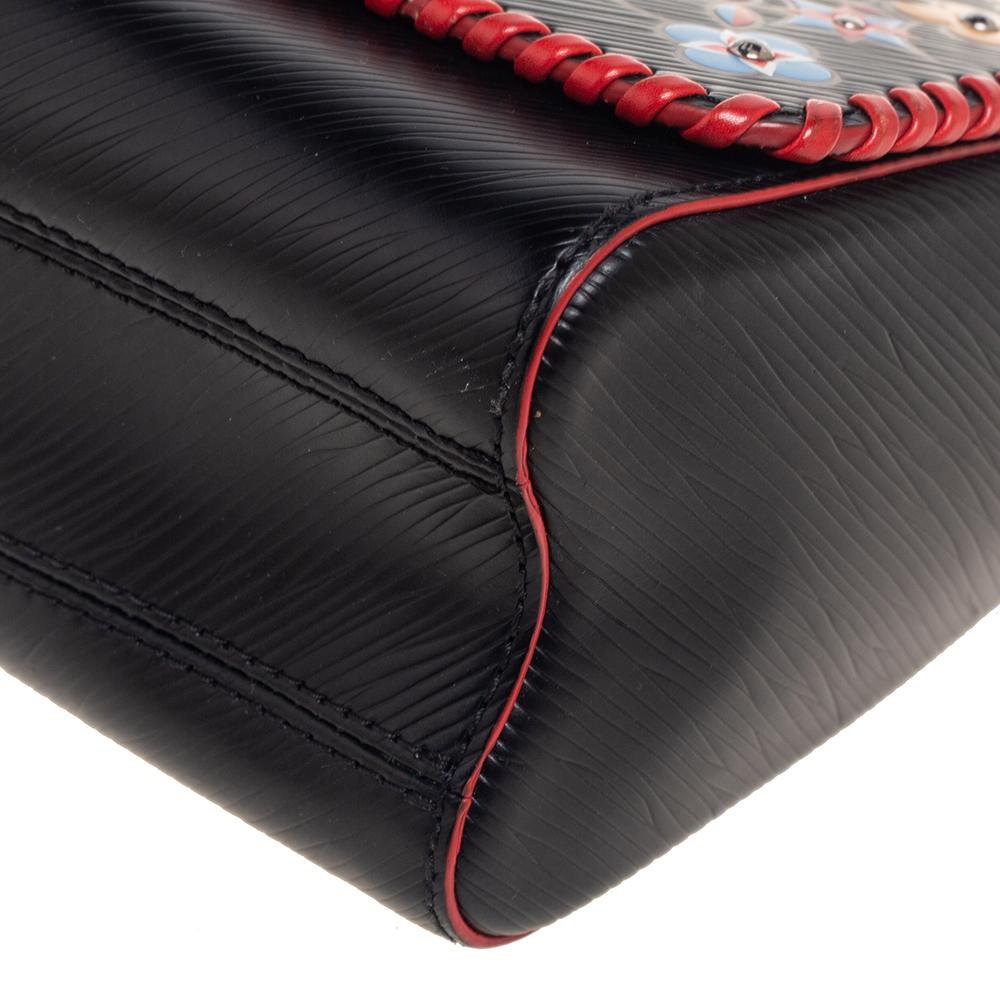 Louis Vuitton Black/Red Epi Leather Floral Motif Twist MM Bag 4