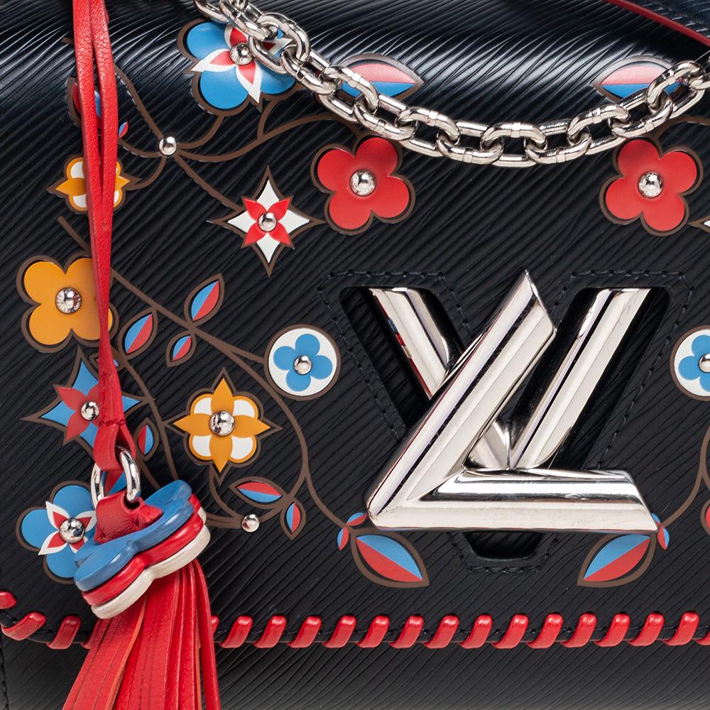 Louis Vuitton Black/Red Epi Leather Floral Motif Twist MM Bag In Good Condition In Dubai, Al Qouz 2